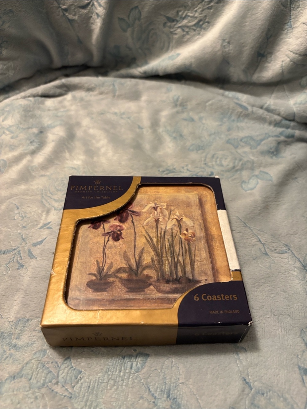 Pimpernel Floral Coaster Set in Gold and Purple Accents